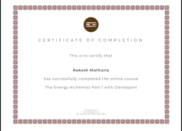 Rakesh Mathuria Energy Alchemist Certificate